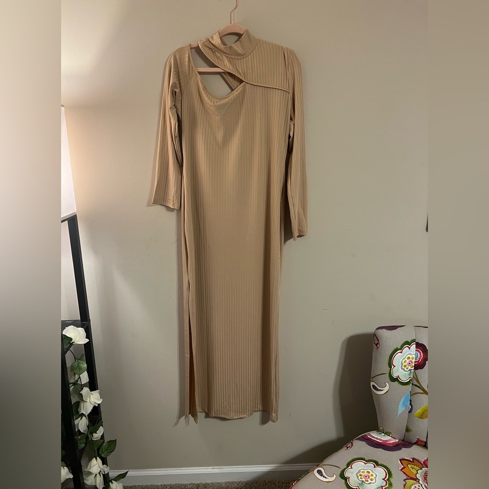 One-Shoulder Turtleneck Maxi Dress (order one size up)